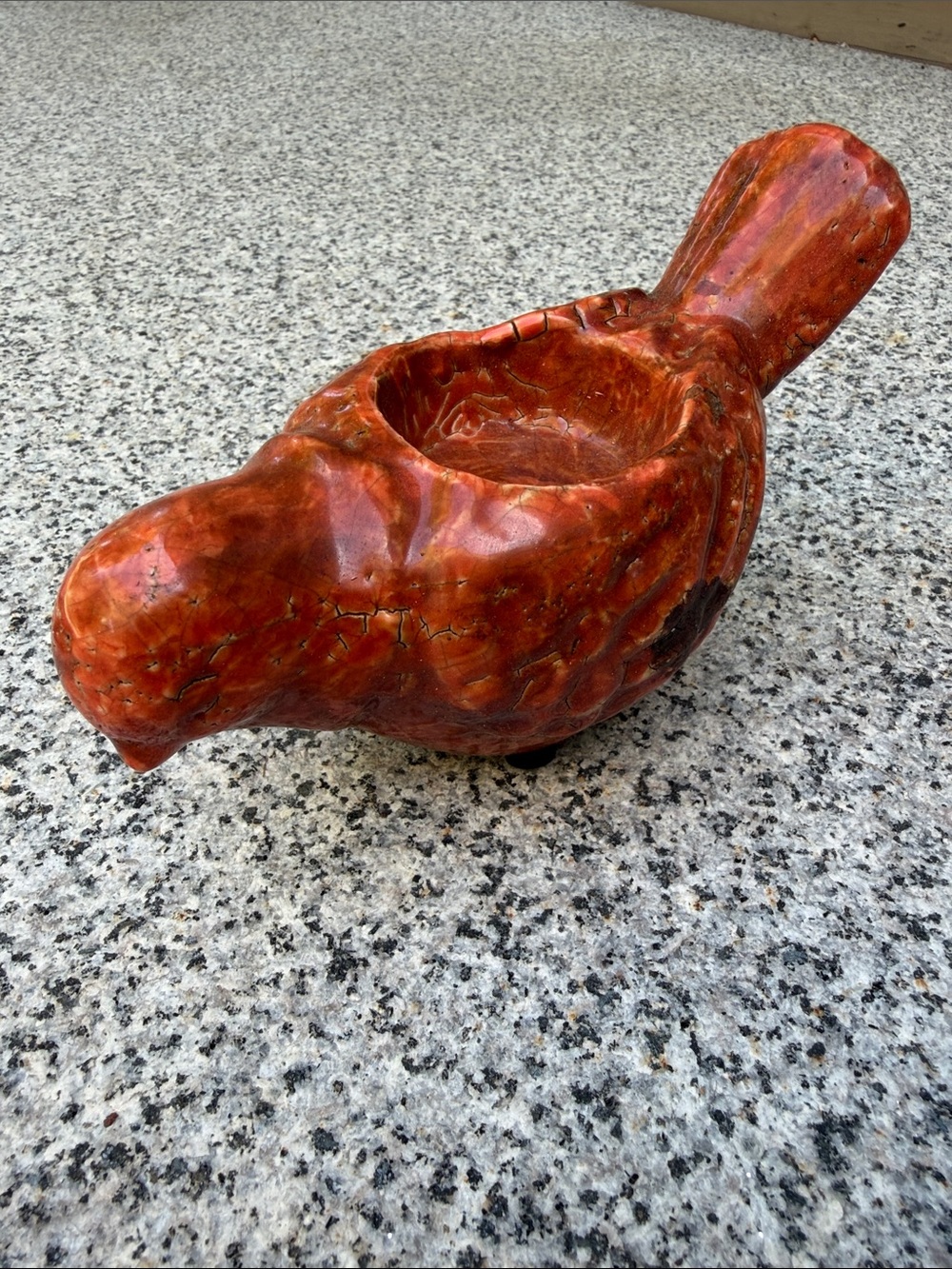 Handcrafted Red Ceramic Bird candle holder